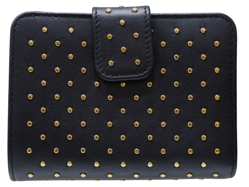 Prada Bi fold Wallet Leather Studded Compact Black Folding Black